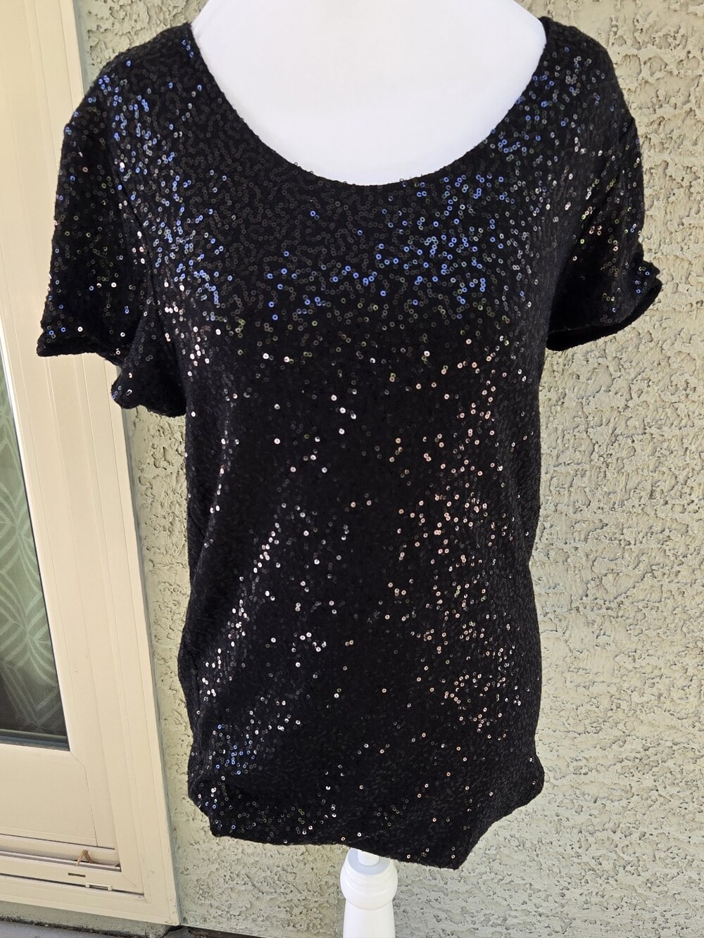 Victoria's Secret Black Sequin Short-Sleeve Women's Top